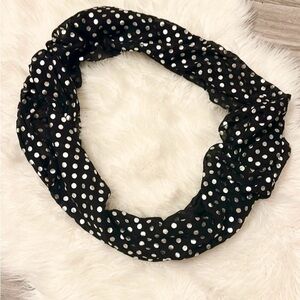 NWOT Infinity Scarf- Black & Silver Polkadot lightweight